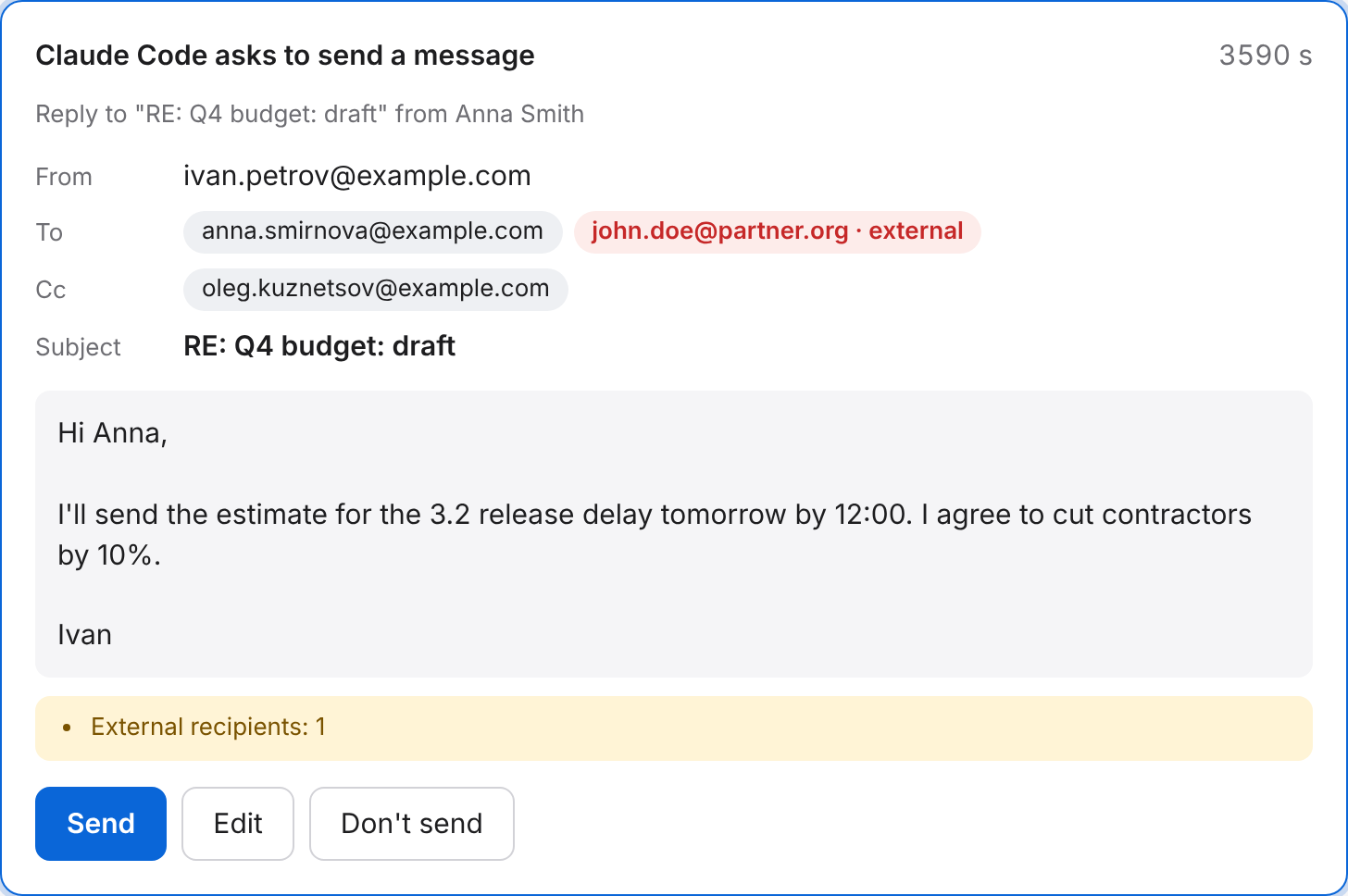 Send confirmation window
