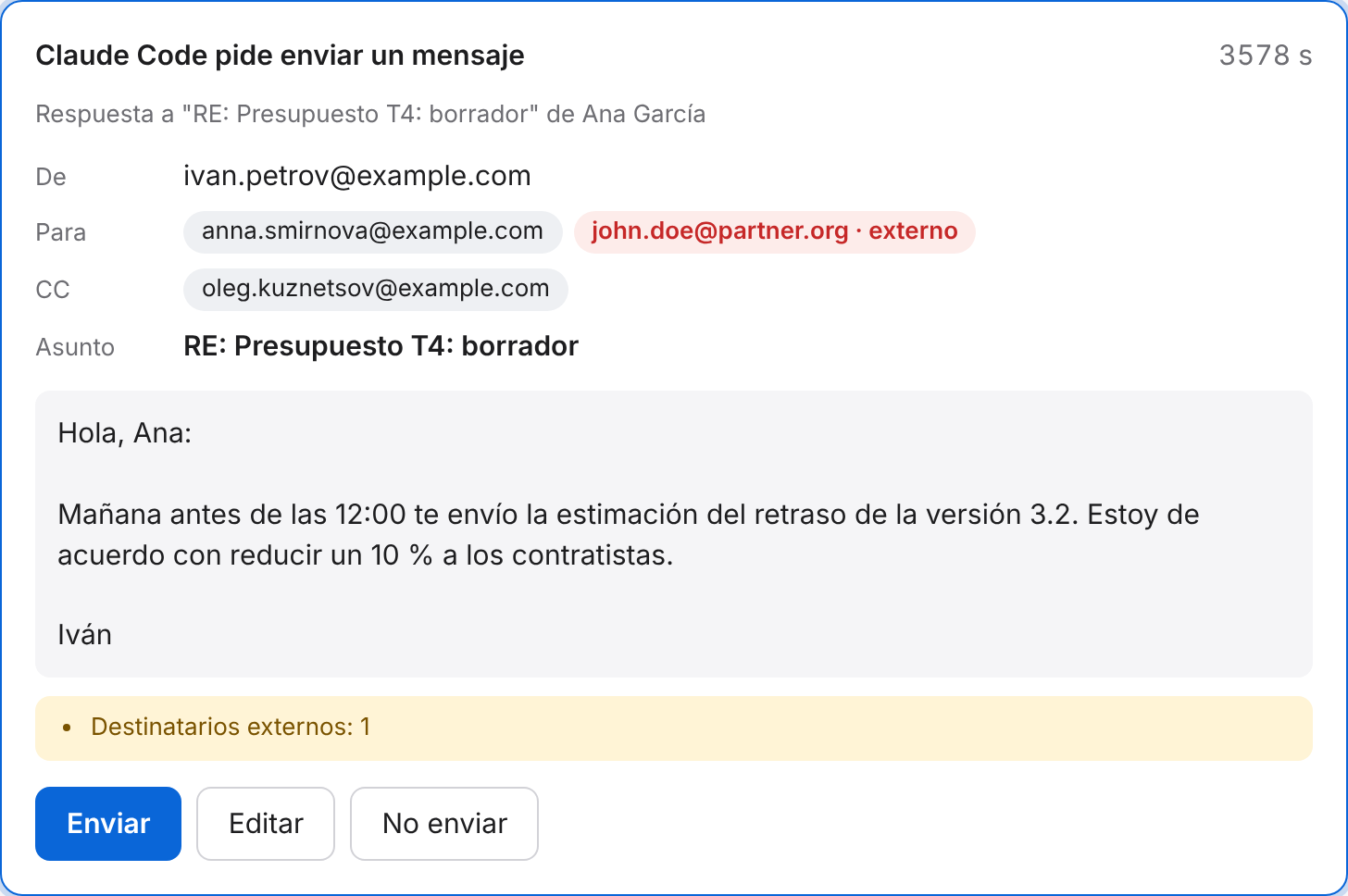 Ventana de confirmación de envío