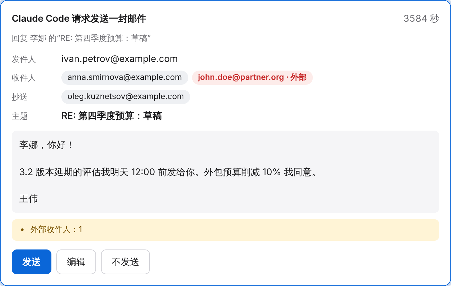 发送确认窗口